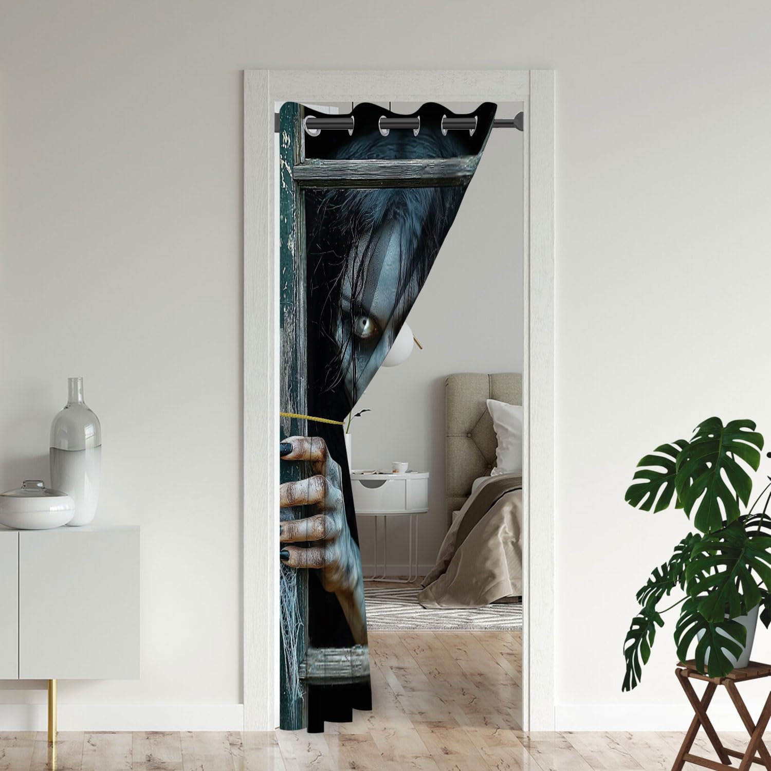 Halloween Door Curtains for Doorways, Scary Halloween Horror Female Ghost Blackout Curtain for Kids Bedroom Closet, Grommet Thermal Insulated Privacy Door Drapes for Room Divider, 59"W x 80"L