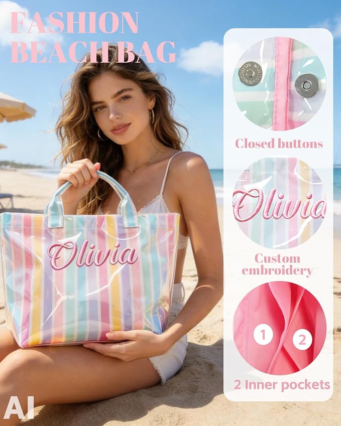 Bolso de playa bordado personalizado para mujer miniatura 2