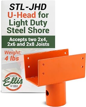 Ellis Manufacturing Company - U-Head Top for Light Duty Steel Shores - Secures to Horizontal Lumber Beams & Joists - Easy to Use with 8 Mounting Holes - Double Joist Holder