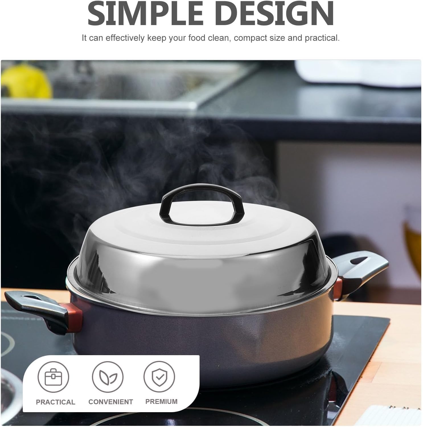 Generic 2pcs Stainless Steel Food Tray Covers round Basting Covers for Home and Hotel Use, Practical and Easy to Clean Protective Lids for Griddle and Fish Plates