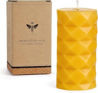 Natural Beeswax Pillar Candle, Dripless Smokeless Pure Brown Raw Beeswax Candle with Natural Scent for Home Decoration Relaxation, 13 Hours Burn