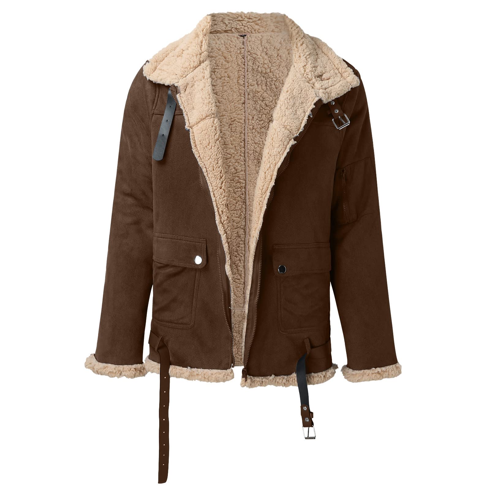 Abrigo de invierno para hombre, de longitud media, de piel sintética, con forro polar, abrigo largo y esponjoso, abrigo cálido casual, cuello vuelto, ropa térmica gruesa con bolsillos, S-5XL