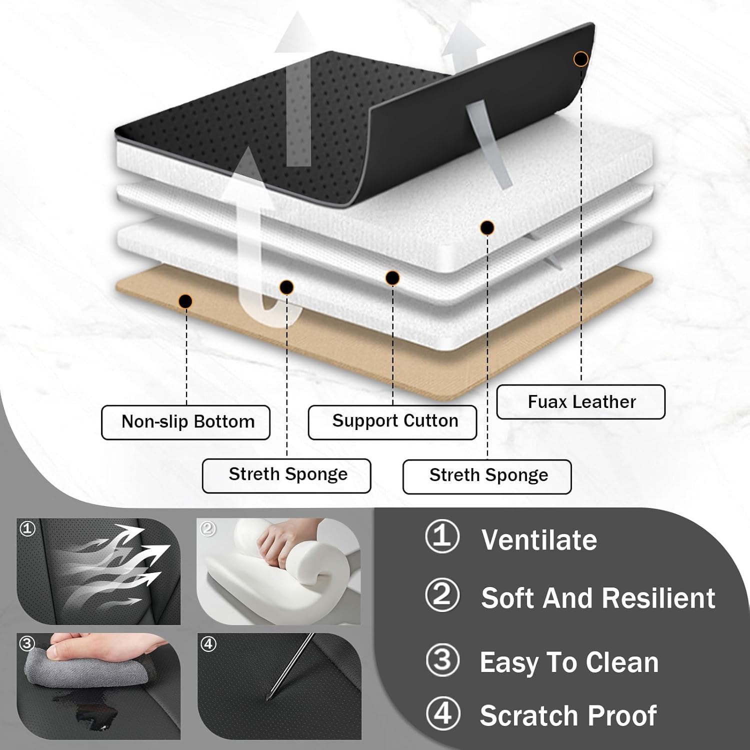 Car Seat Covers Fit for 95% of Audi 2000-2024,Premium Faux Leather Seat Cover | Breathable Waterproof Sports Drive in Style,Easy to Install Seat Covers (Front Pair/Black)