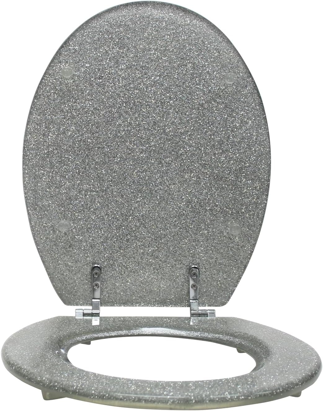 Yorkshire Homeware 18" Universal Toilet Seat | Toilets Oval Seat with Hinges & Parts | MDF Glitter Coating Toilet Seat | Glittering Toilet Seats Bathroom Essential (Silver)