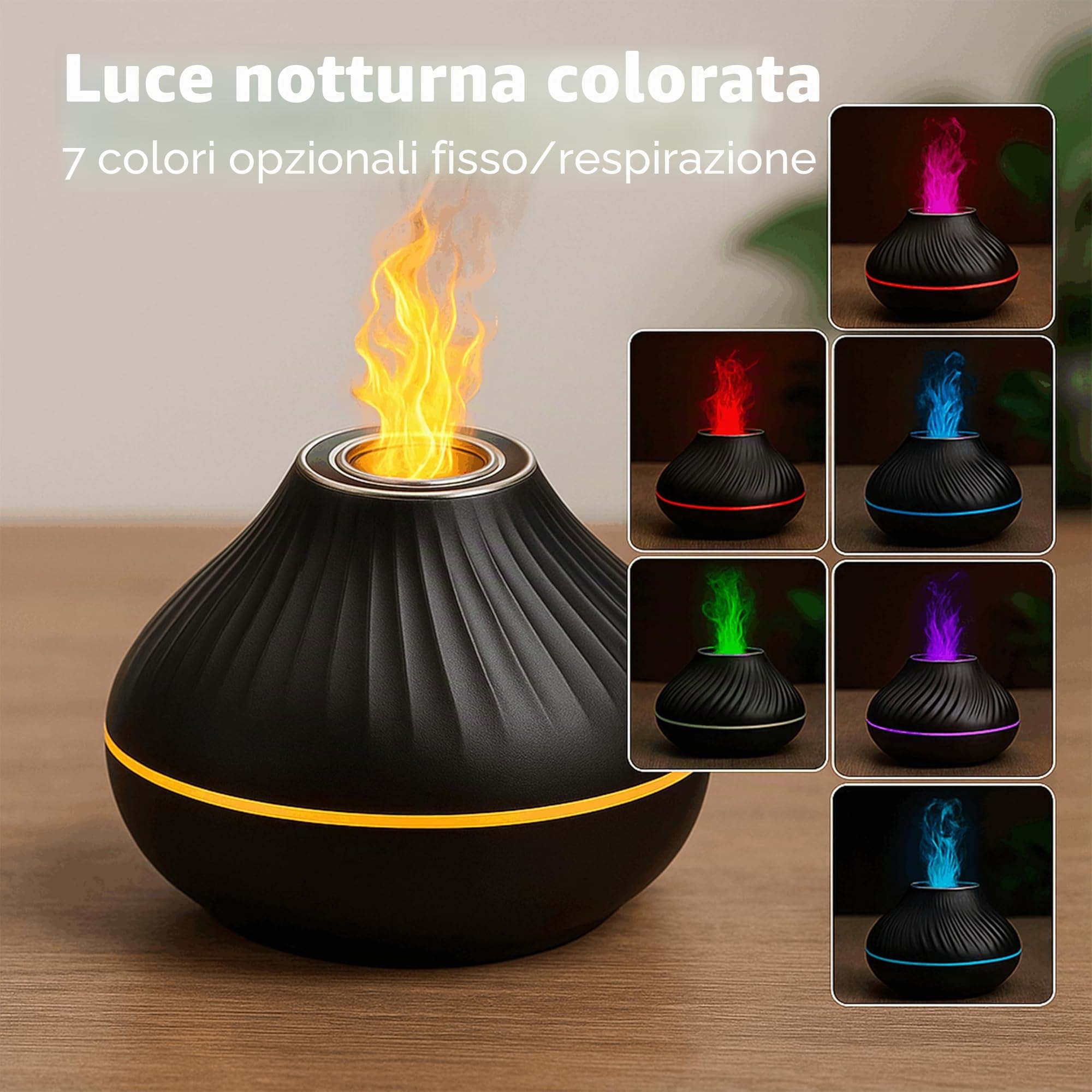 ALMA® Diffusore e Umidificatore di Oli Essenziali con Effetto Fiamma – 7 Colori LED, Funzionamento Ultra Silenzioso e Spegnimento Automatico – Perfetto per Casa, Camera da Letto, Yoga e Ufficio
