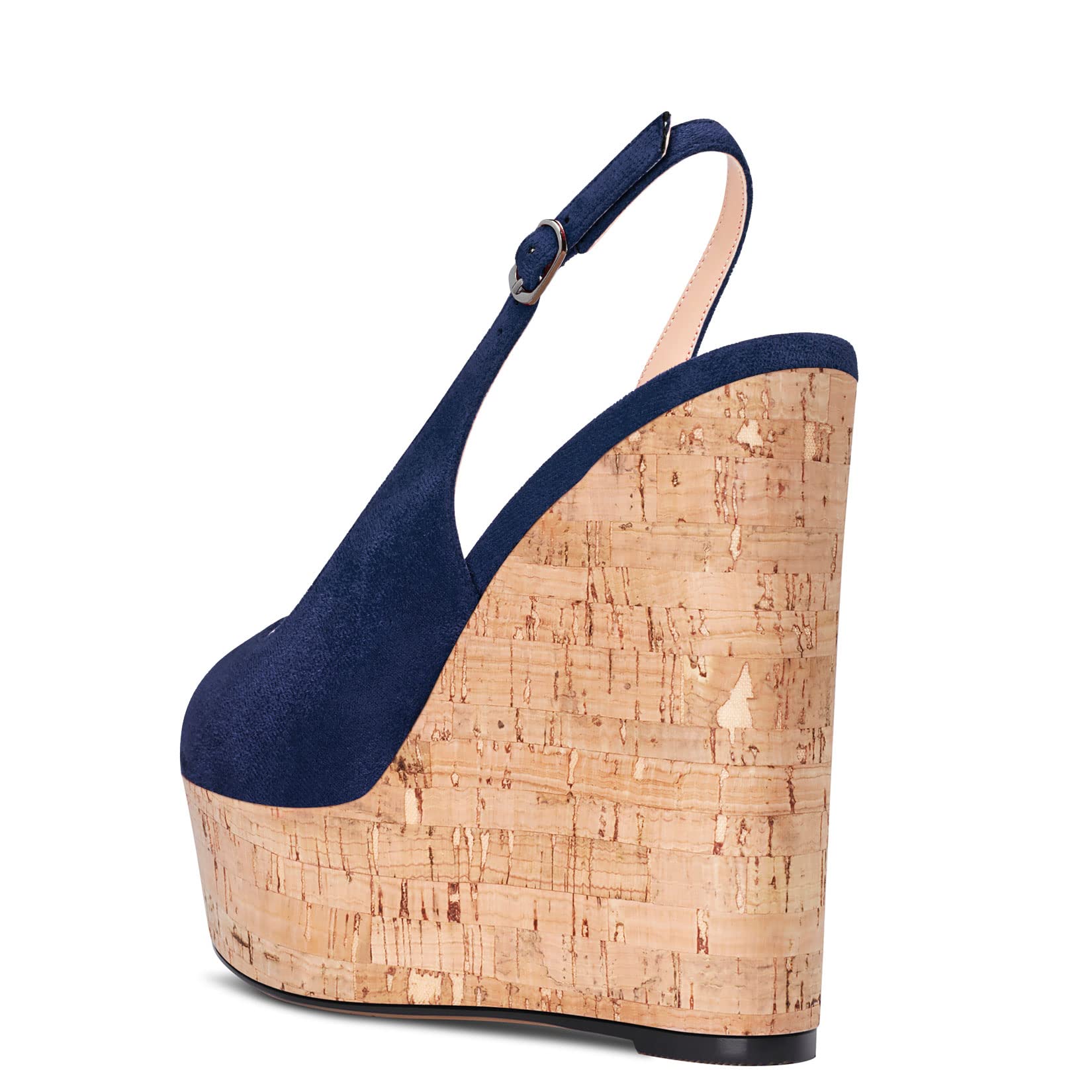 Aachcol Mujer cuña Esparto Plataforma Pumps Abierta Punta Correa Tobillo Slingback Correa Posterior Alto High Heel Dress Zapatos Sandalias Ante 15 CM