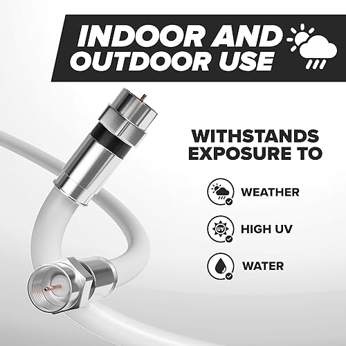 Miniatura 3 de Cable coaxial RG6 de CIMPLE CO, color blanco, fabricado en los Estados Unidos, con conectores, F81RF, coaxial digital, AV, CableTV, antena y