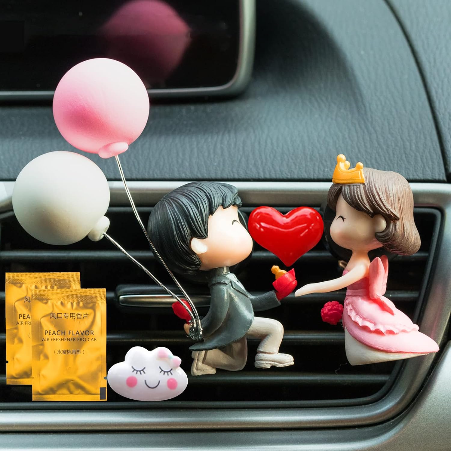 Cute Car Air Fresheners Vent Clip, Outlet Freshener Perfume Clip Aroma Diffuser Decor, Lovely Couple Car Interior Accessories for Women & Girls, Car Decoration with 2 Packets Fragrance Tablets (D)