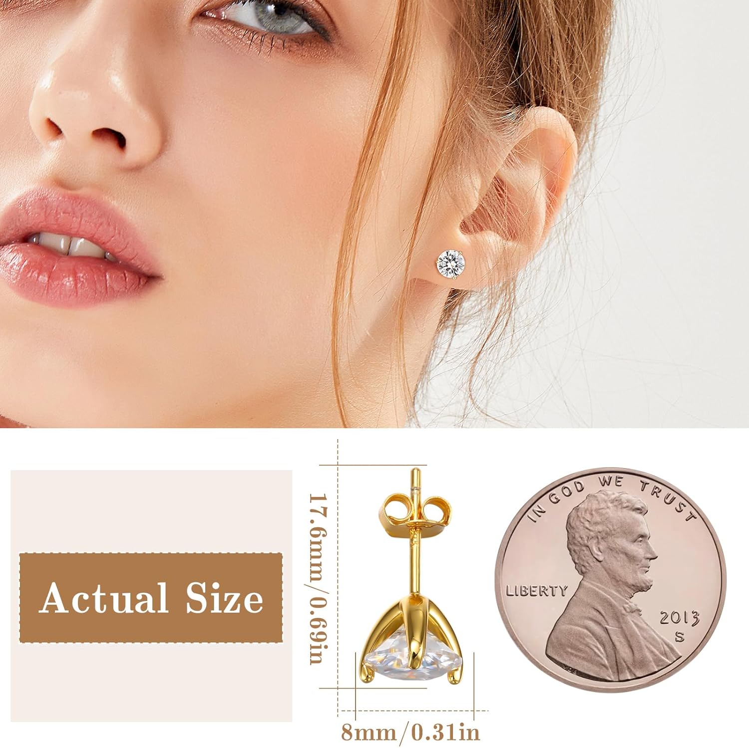 Moissanite Stud Earrings for Women, Gold Vermeil 925 Sterling Silver Lab Created Diamond Studs Solitaire Earrings Jewelry Gift Women Men - Image 2