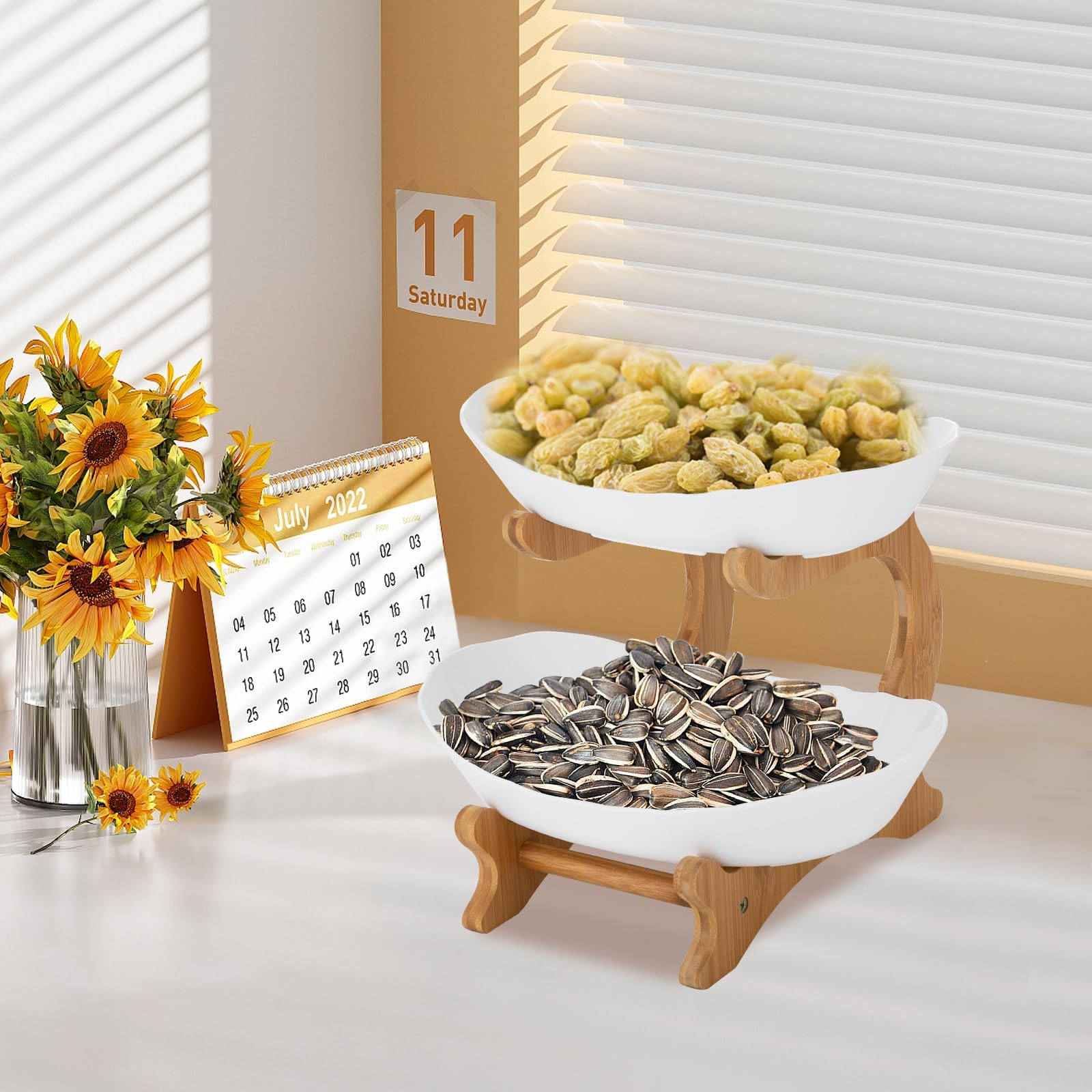 Presentoir Cuisine Fête Présentoir à Fruits 3 étages Liwankaqi - Bambou Et Plastique - Pour Cuisine, Fêtes, Mariages - Design élégant Décoration Table Cuisine