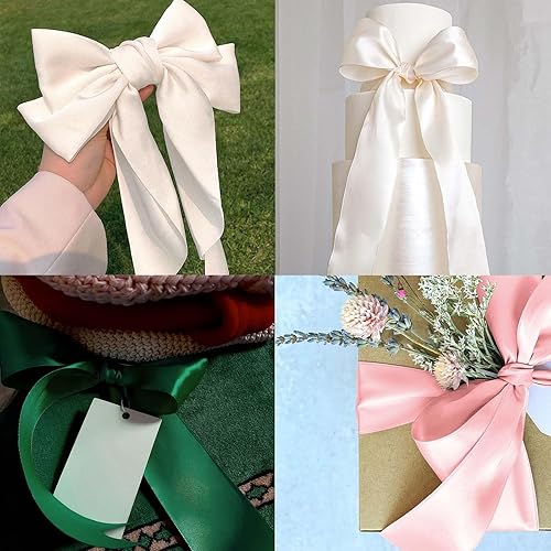 Miniatura 236 de Cinta de satén rosa polvoriento de doble cara de 1/4 pulgadas x 50 yardas, cintas de poliéster polvorientas para envolver regalos, cinta de tela