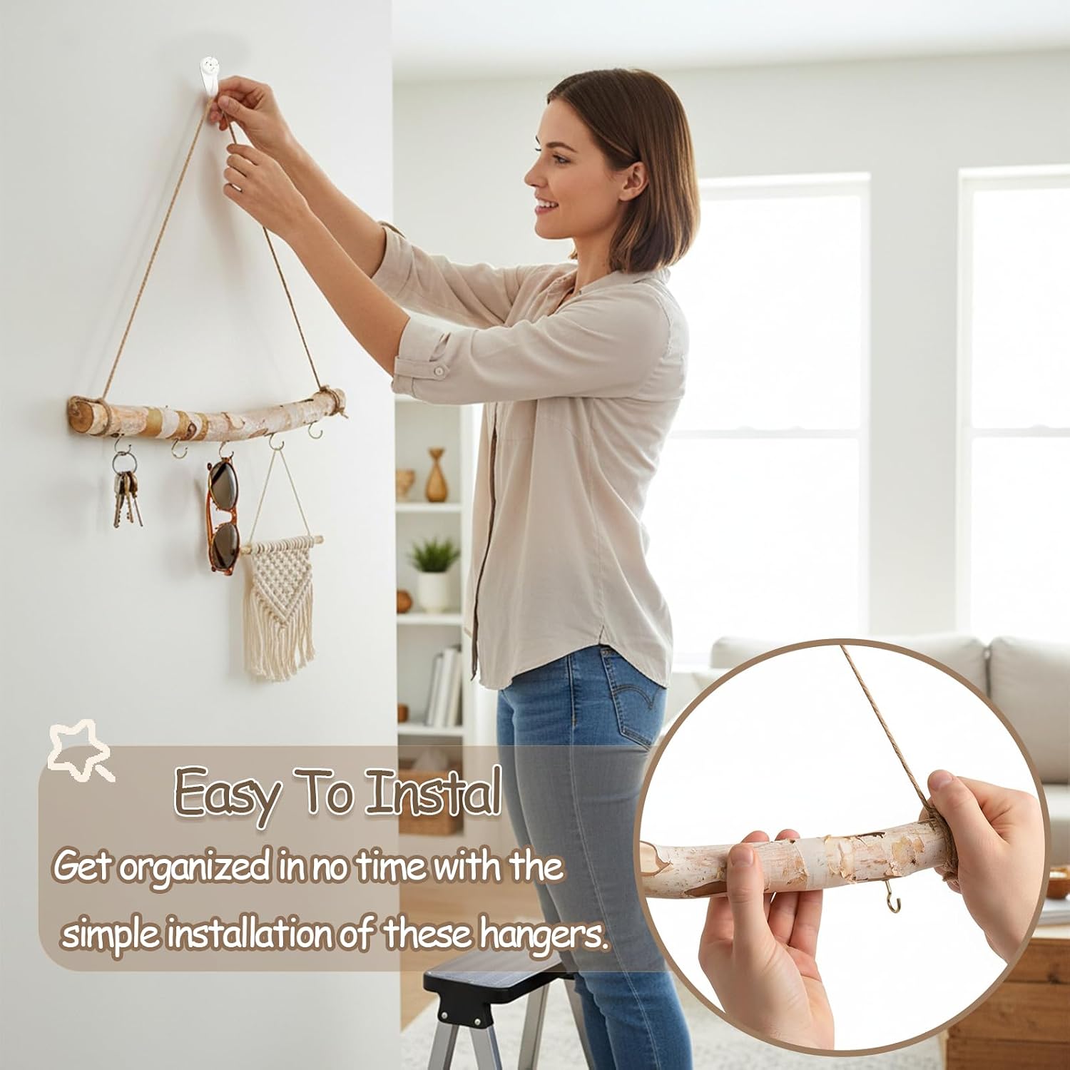 4 Pcs 15 Inch Driftwood Wall Hanging and Jewelry Hanger Hanging