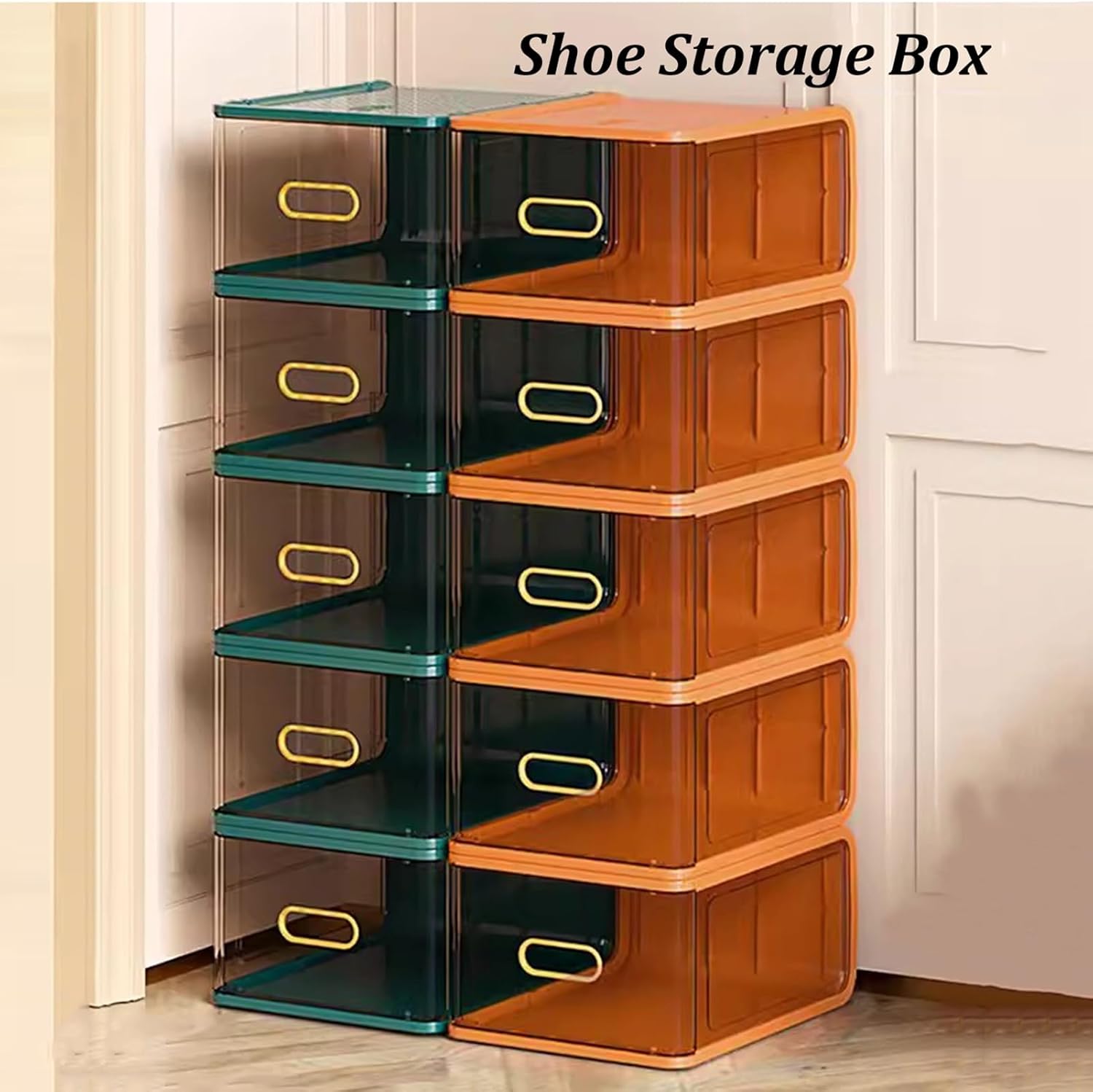 Shoe Boxes Stackable Shoe Box, 10 Pack Plastic Shoe Storage Boxes, Space Saving Shoe Cabinet, for Men's and Women's Shoes, Easy to Assemble