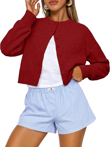 Trendy Queen Cropped Cardigan Sweaters for Women Lightweight Crop Knit Y2k Fall Outfits Fashion Clothes 2025