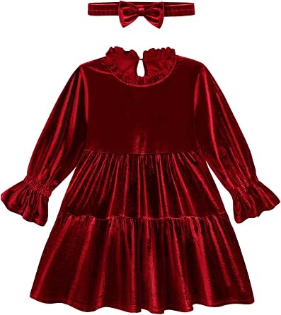 Baby and Toddler Girls Velvet Dresses Christmas Dress Long Sleeve Birthday Party Playwear Dress Fall Winter Clothes