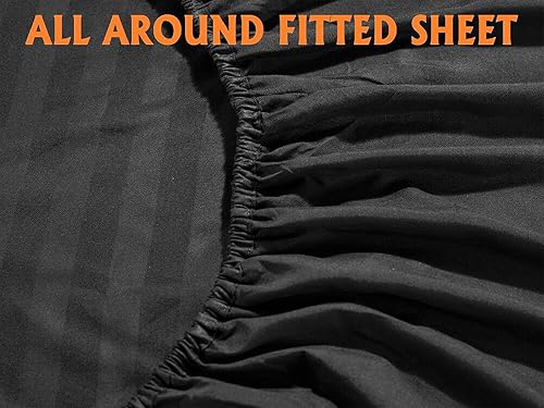 Miniatura 4 de Elegant Comfort Juego de ropa de cama, suave, resistente a las arrugas y a la decoloración (6 piezas), Microfibra, Negro (Stripe Black), King