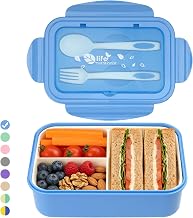 BIBURY Lunch Box Adult & Office 1400 ml, Leak-Proof, Large Bento Box with 3 Compartments & Cutlery, Microwavable for School, Work, Men, Women & Children (Blue)
