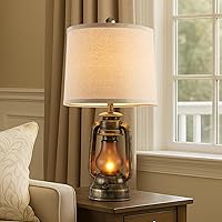 Vista 8 de RORIANO Juego de 2 lámparas de mesa de linterna estilo granja para sala de estar con 2 puertos de carga USB, lámparas rústicas vintage para mesita