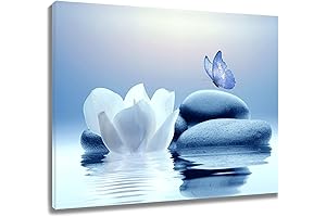 EOBTAIN Blue Butterfly Zen Stone Canvas: Tranquil Wall Art for Serene Spaces