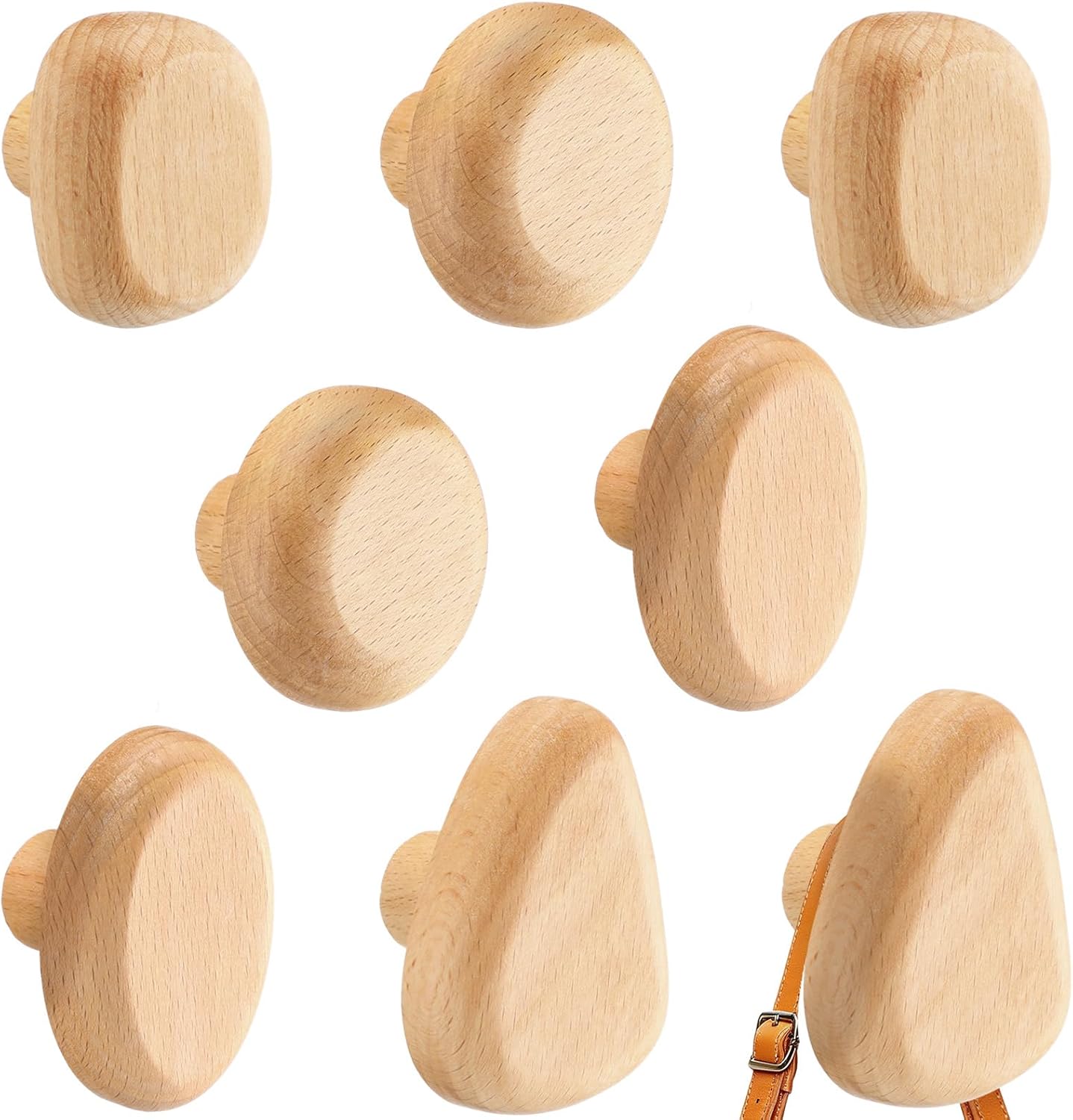Novabright 8 Pcs Beech Wood Wall Mounted Coat Hooks 1.7-2.4'' Wall Hooks