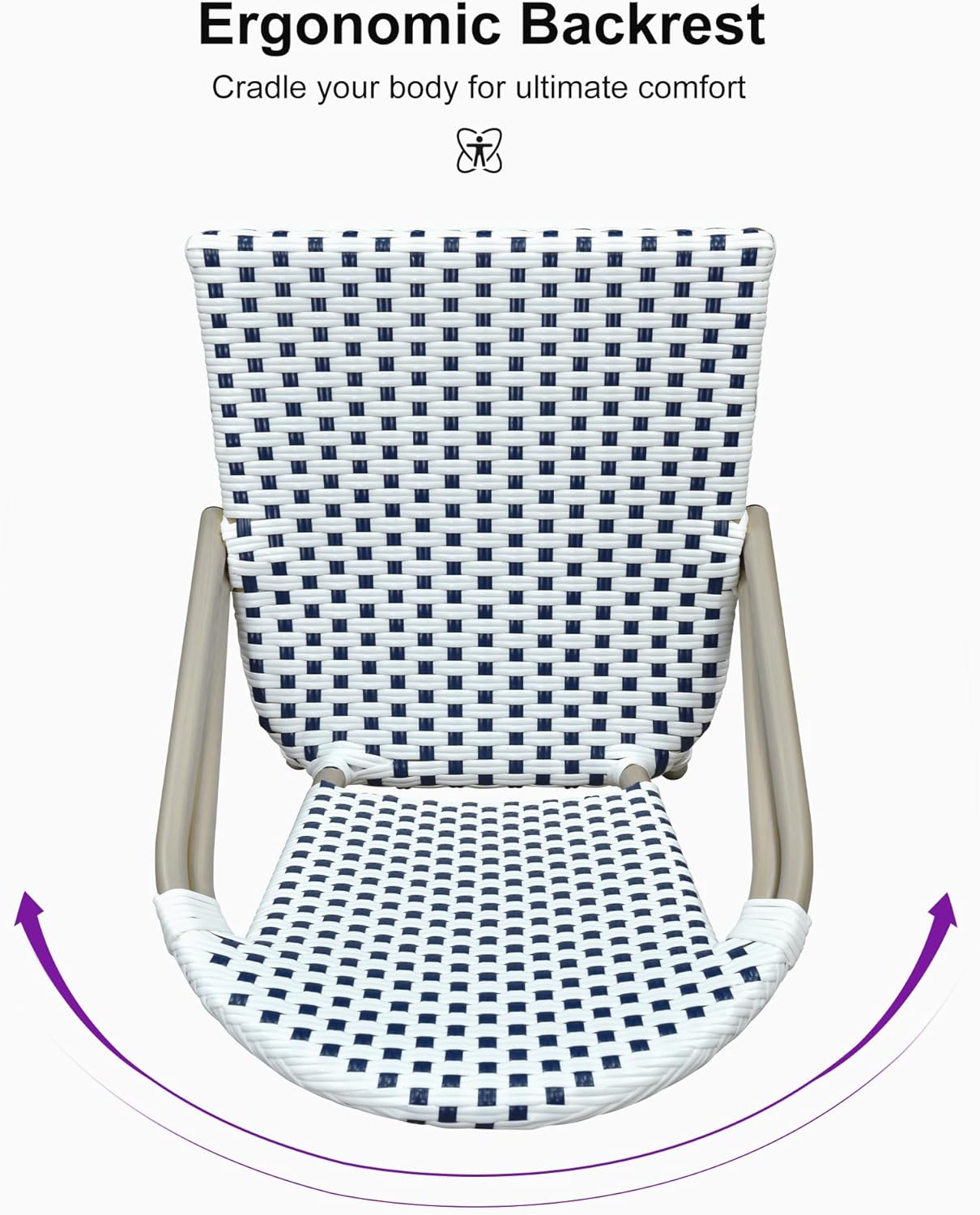 PURPLE LEAF Extra Large French Counter Height Bar Stools Set of 2 Champagne Print Finish Outdoor Bar Stools with Back Rattan 26'' Patio Bar Height Stool for Garden Kitchen, White&Blue