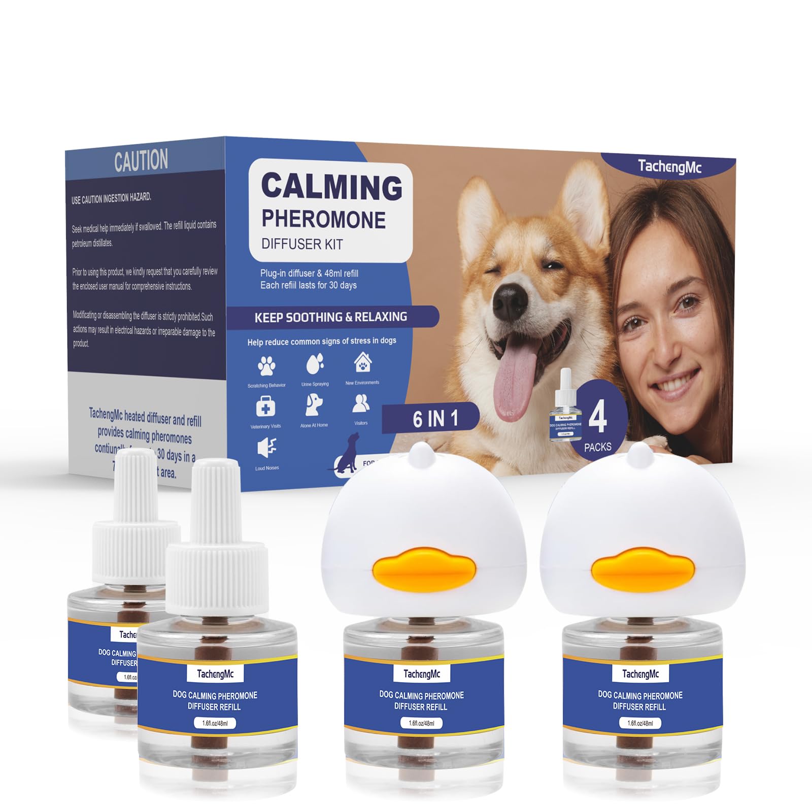 Dog Calming Pheromones Diffuser, 6 in 1 Kit Appeasing Pheromone Diffuser to Calm Dogs, Dog Anxiety Relief Lasting 120 Days with 2 Diffuser + 4 48ml Refill