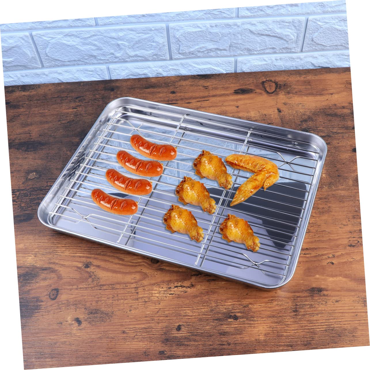 STOBAZA Ensemble Accessoire Pâtisserie Professionnel 2 Pièces Plaque de Cuisson et Grille de Refroidissement en Acier Inoxydable Argenté Ustensiles Sûrs pour Gâteaux et Cornbread