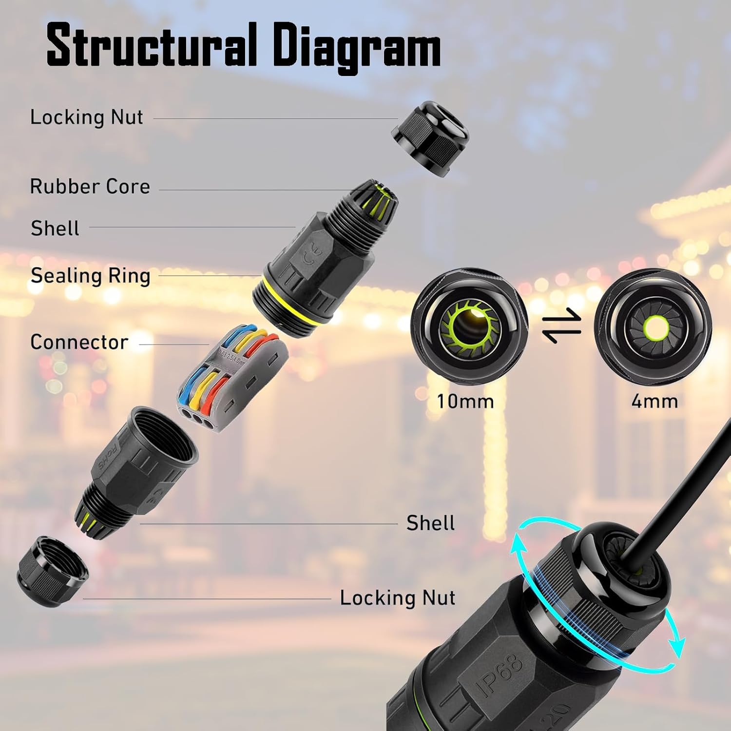 Splice Connectors for Govee Permanent Outdoor Lights, Compatible with Govee H705A H705B H705C H706A H706B H706C, IP68 Waterproof Wire Connector for Dots String Lights, Black (2 Pack)