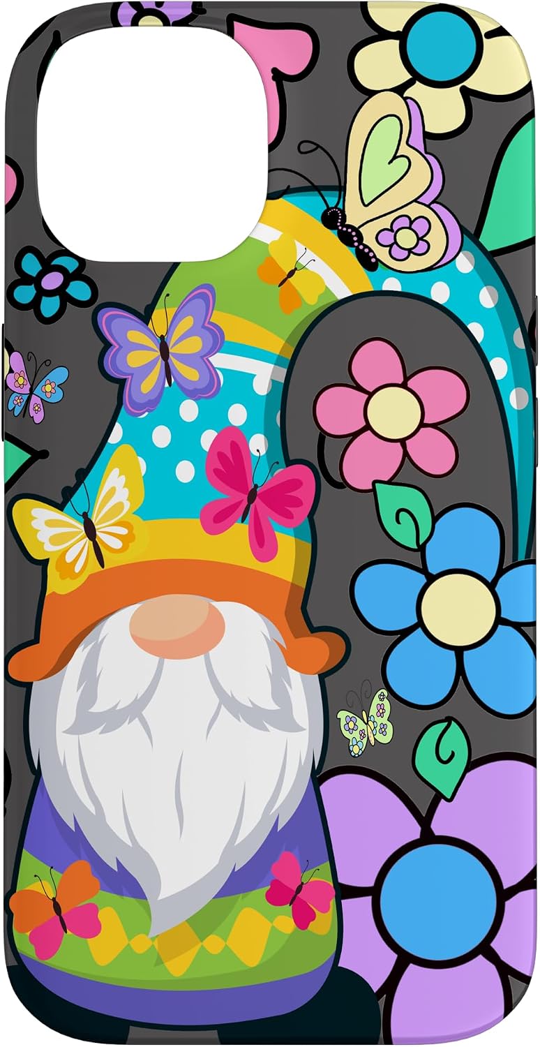 Floral Daisy Flower Pattern With Butterflies Funny Gnome Case for iPhone 14 Pro Max