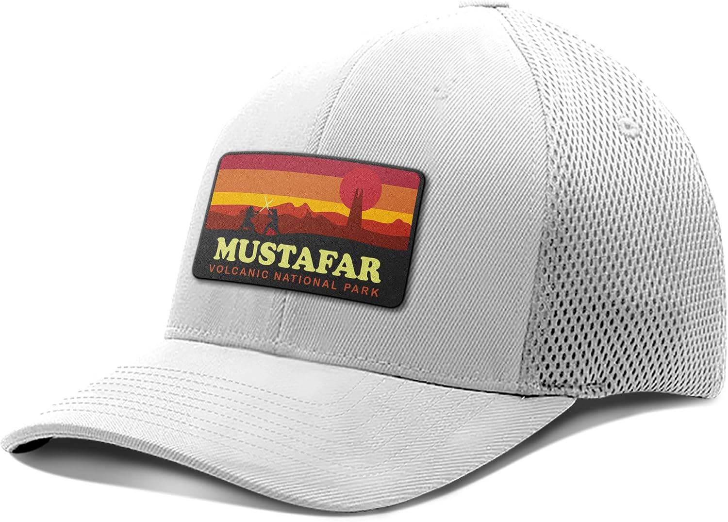 BustedTees Mustafar National Park Back Mesh Hat Patch Hat Vintage Retro Volcanic Park Fitted Baseball Cap