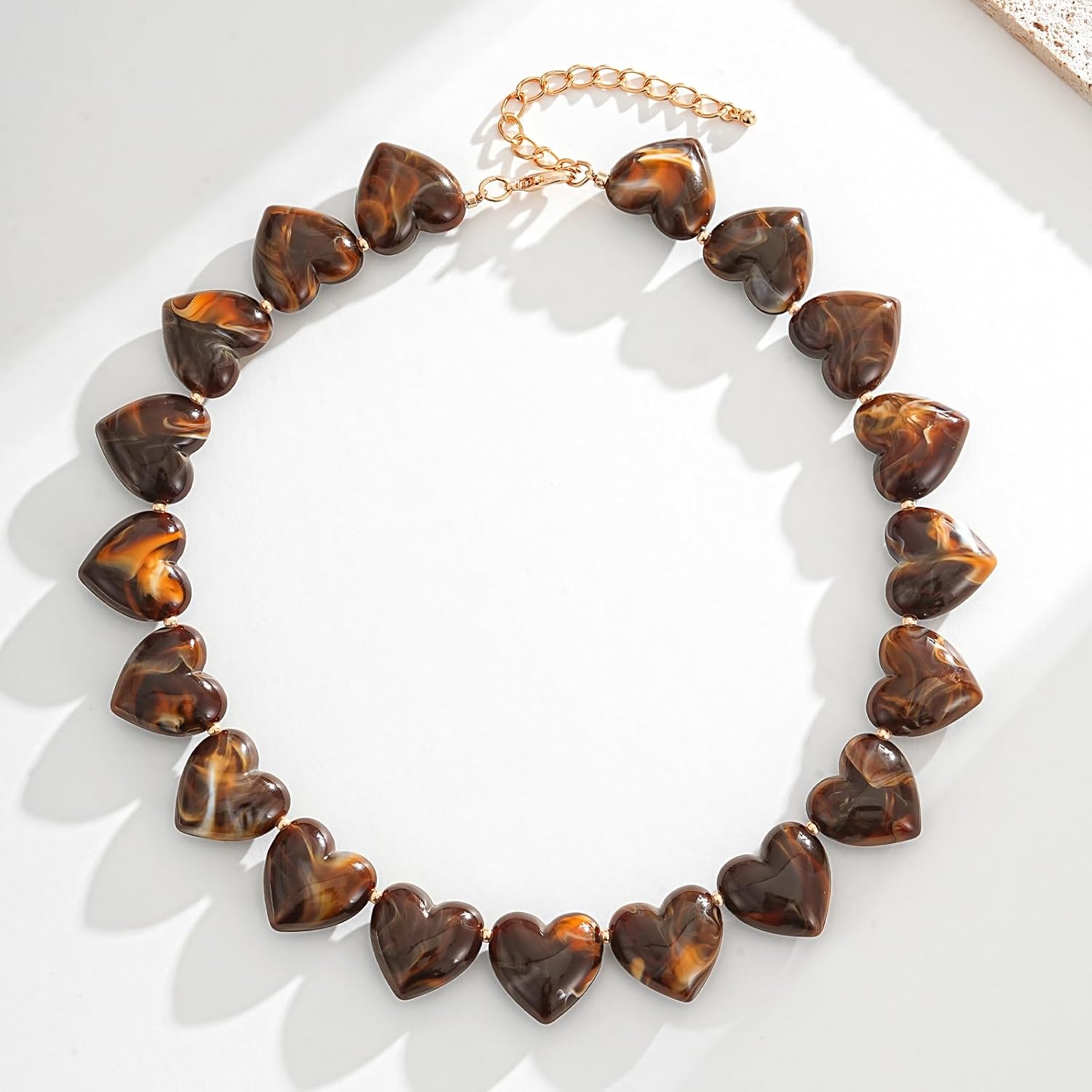 Chunky Heart Choker Necklace Acrylic Puffy Heart Statement Necklace Exaggerated Love Beaded Choker Jewelry Gift - Amber - Image 5