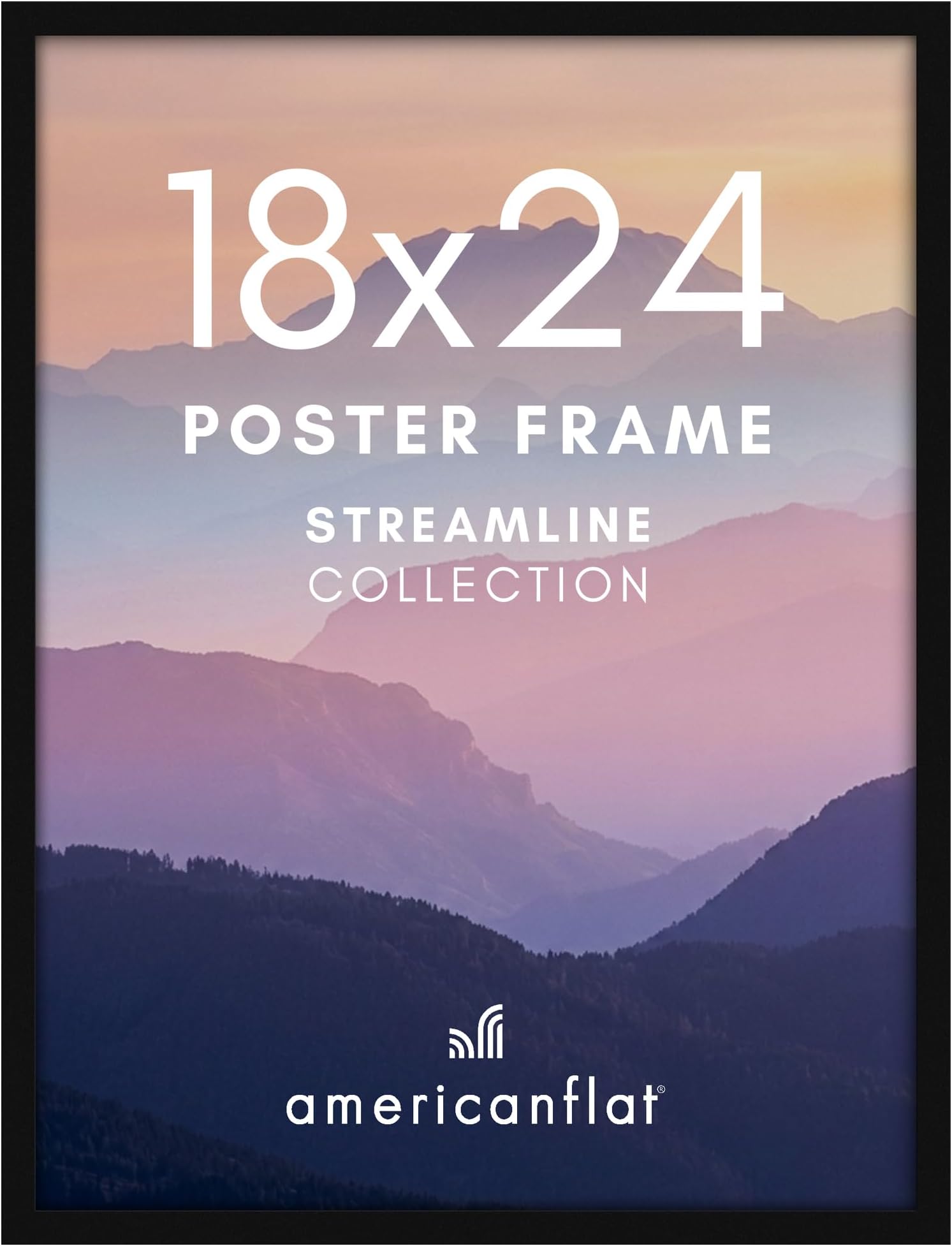Americanflat 18x24 Poster Frame - Slim Molding - Black | Polished plexiglass front, hangs vertical or horizontal, sawtooth hangers included, secure turn-tab backing