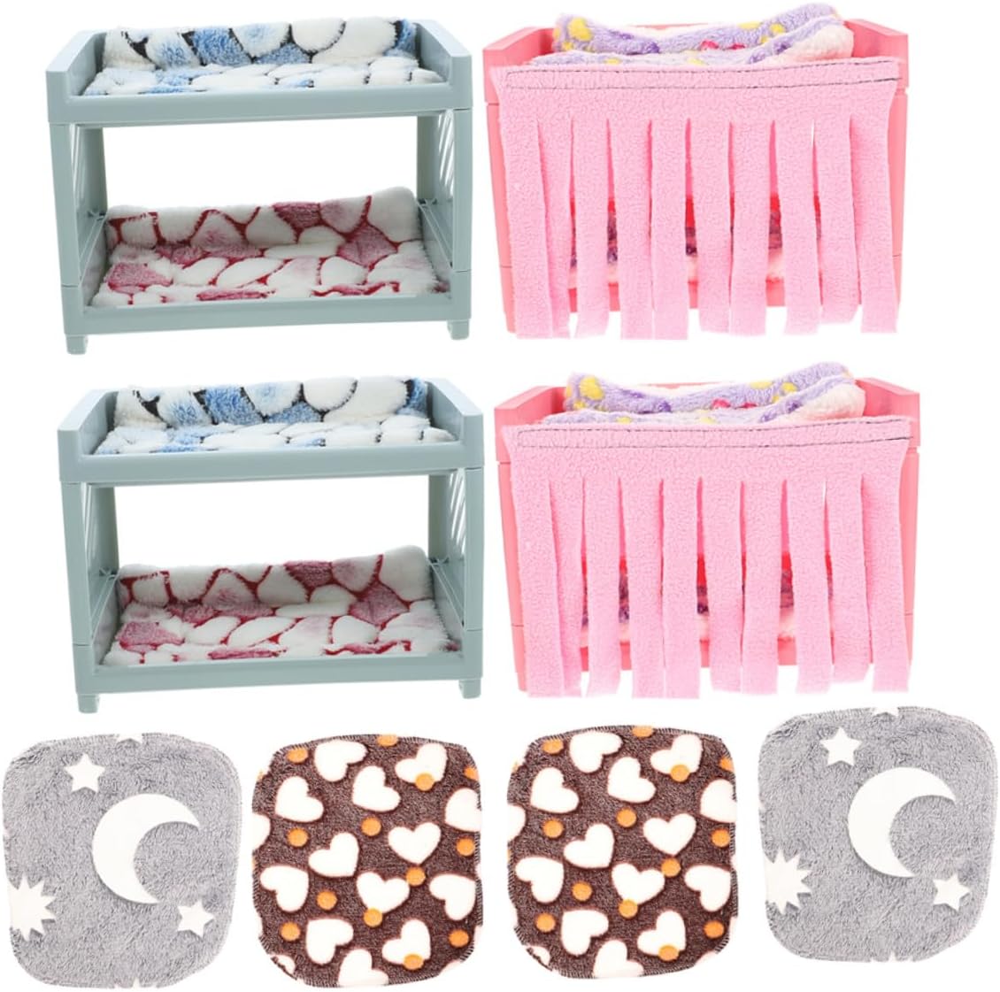 Guinea Pig Bed Double-Layer Hideout Nest with Mat and Blanket Set, Small Animal Pet Shelter for Hamsters and Chinchillas, Cozy Sleeping House for Small Pets Random Color