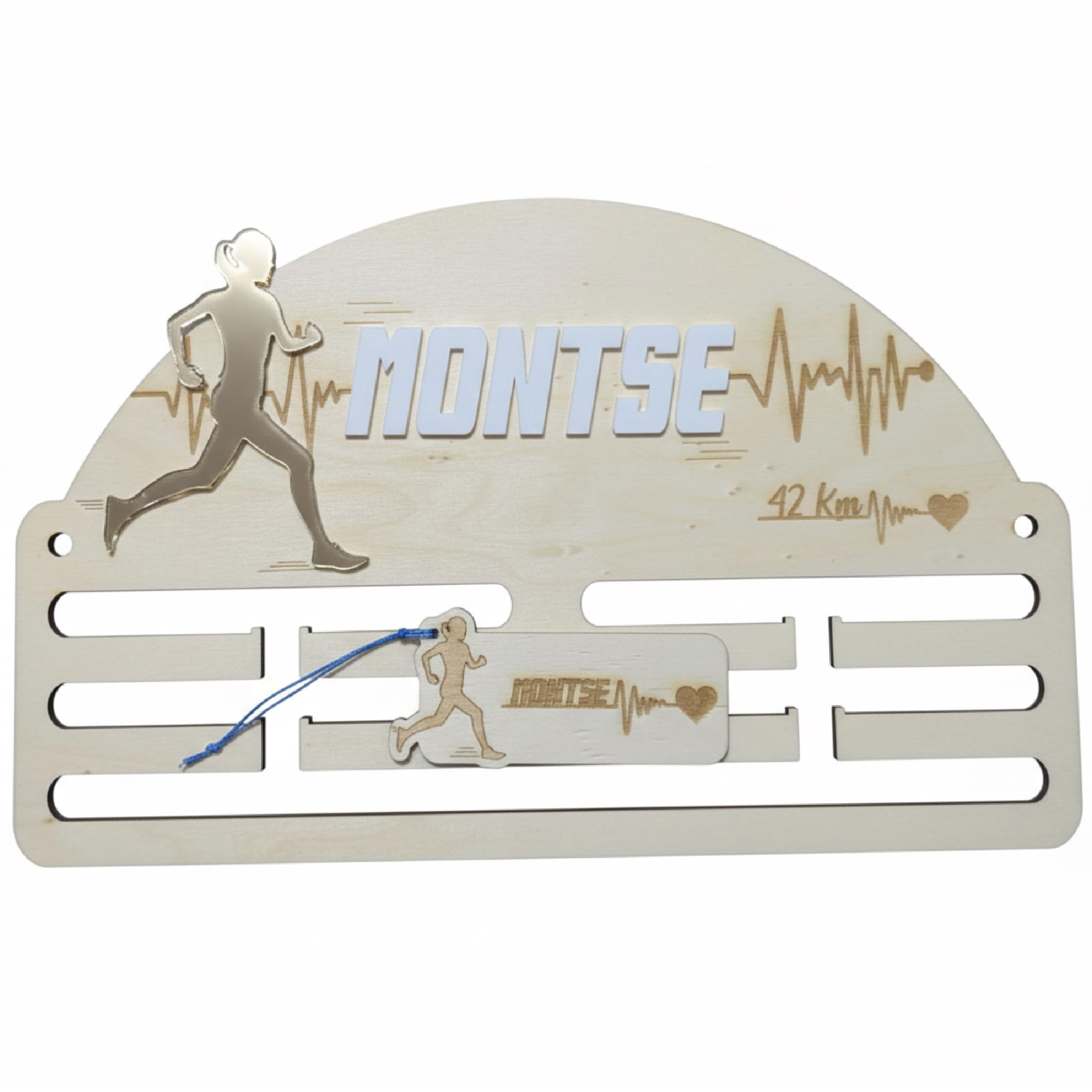 Medallero Running de Madera Personalizado con Nombre - Corredor Acrílico Espejo Hecho en España