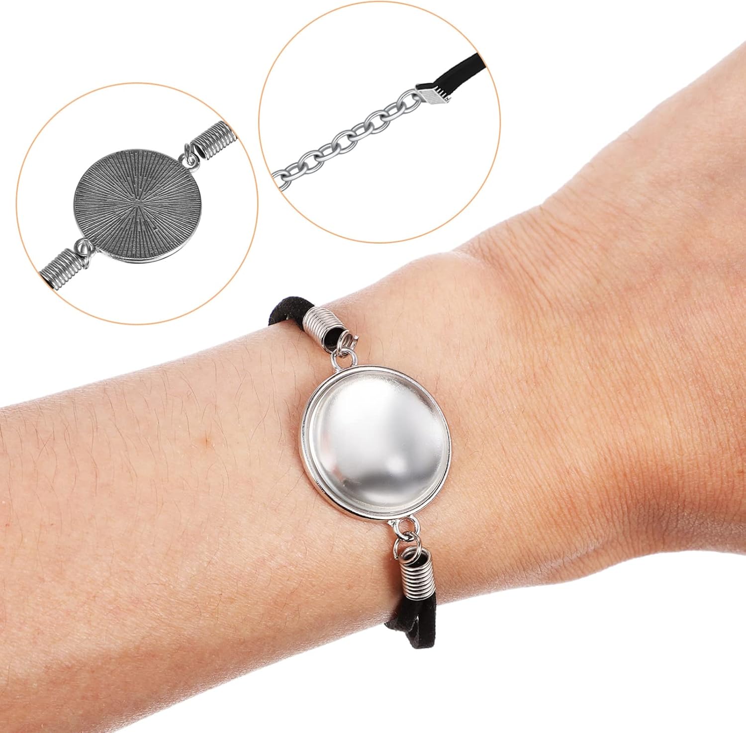 SEWACC 10pcs Bracelet Bezel Settings Sublimation Bracelet Round Bezel Tray Blank Bangle with Artificial Leather Belt for Crafting DIY Bracelets Making - Image 7