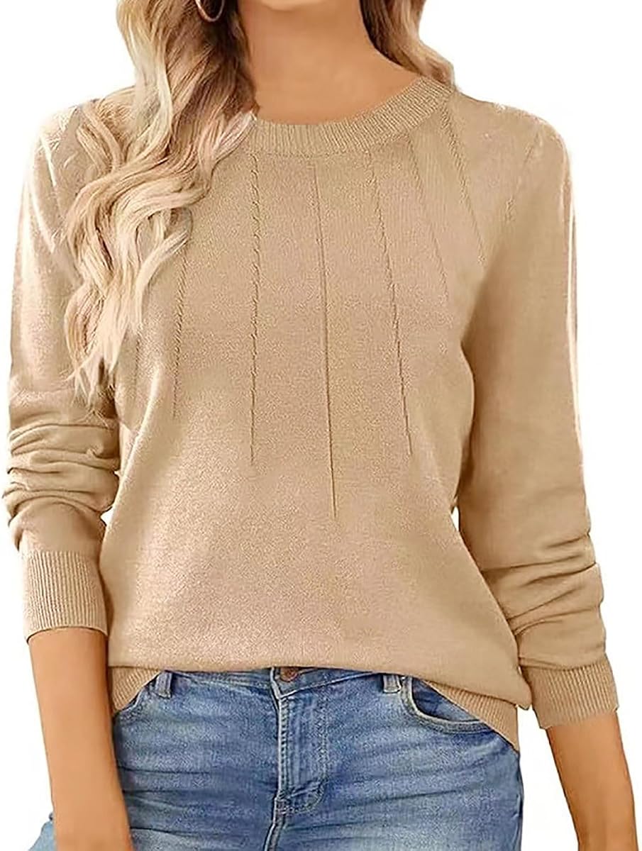 Suéteres de punto de moda para mujer, cuello redondo, sólido, ajuste holgado, suéter