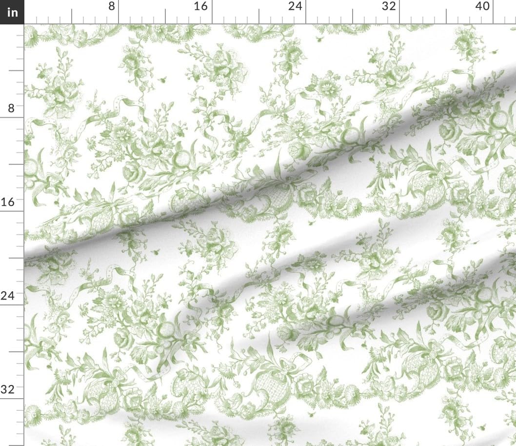 Spoonflower Fabric - Victorian Toile Romantic Rococo French Country Cottage Botanical Printed on Petal Cotton Fabric Fat Quarter - Sewing Quilting Apparel Crafts Decor