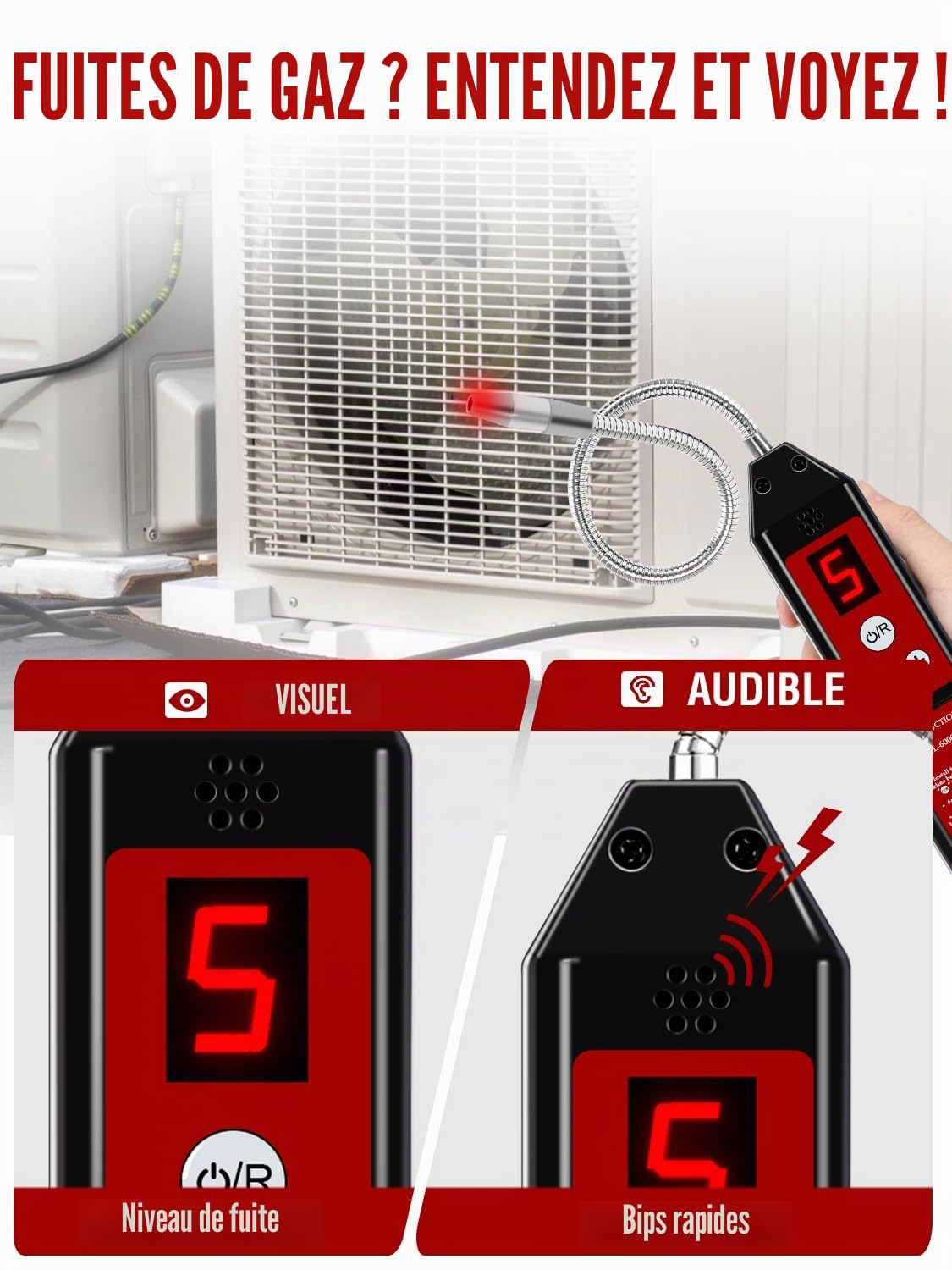WJL-6000PRO Détecteur De Fuite De Fréon avec LUMIÈRE LED, Détecteur De Fuite De Réfrigérant, Détecteur De Fuite d'Halogène Testeur HVAC Air Condition R22 R410A R134A CFC HCFCs Indicateur Hfcs