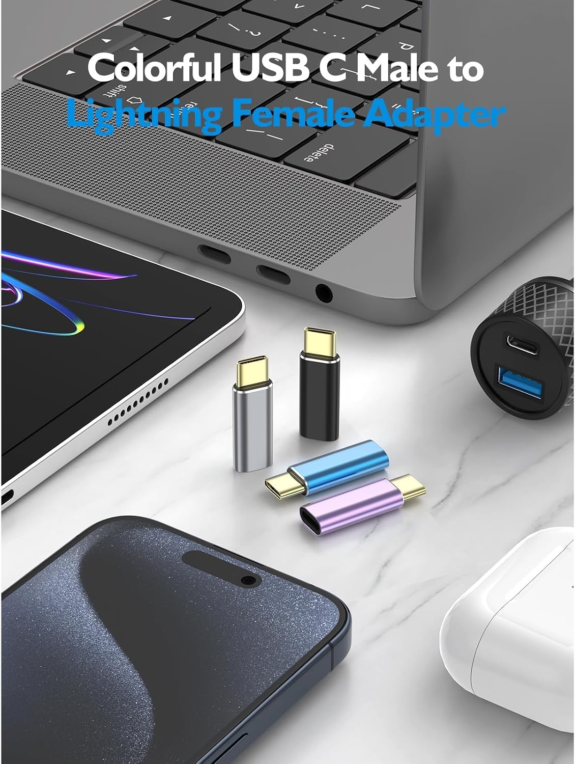 ARKTEK Lightning to USB C Adapter 4Pack- Support Fast Charging, Data Transfer, OTG - USB Type C Adapter Compatible with iPhone 17 16 Plus Pro Max, AirPods 4 Pro 2, Galaxy S24, Pixel 9, Pura70 Pro