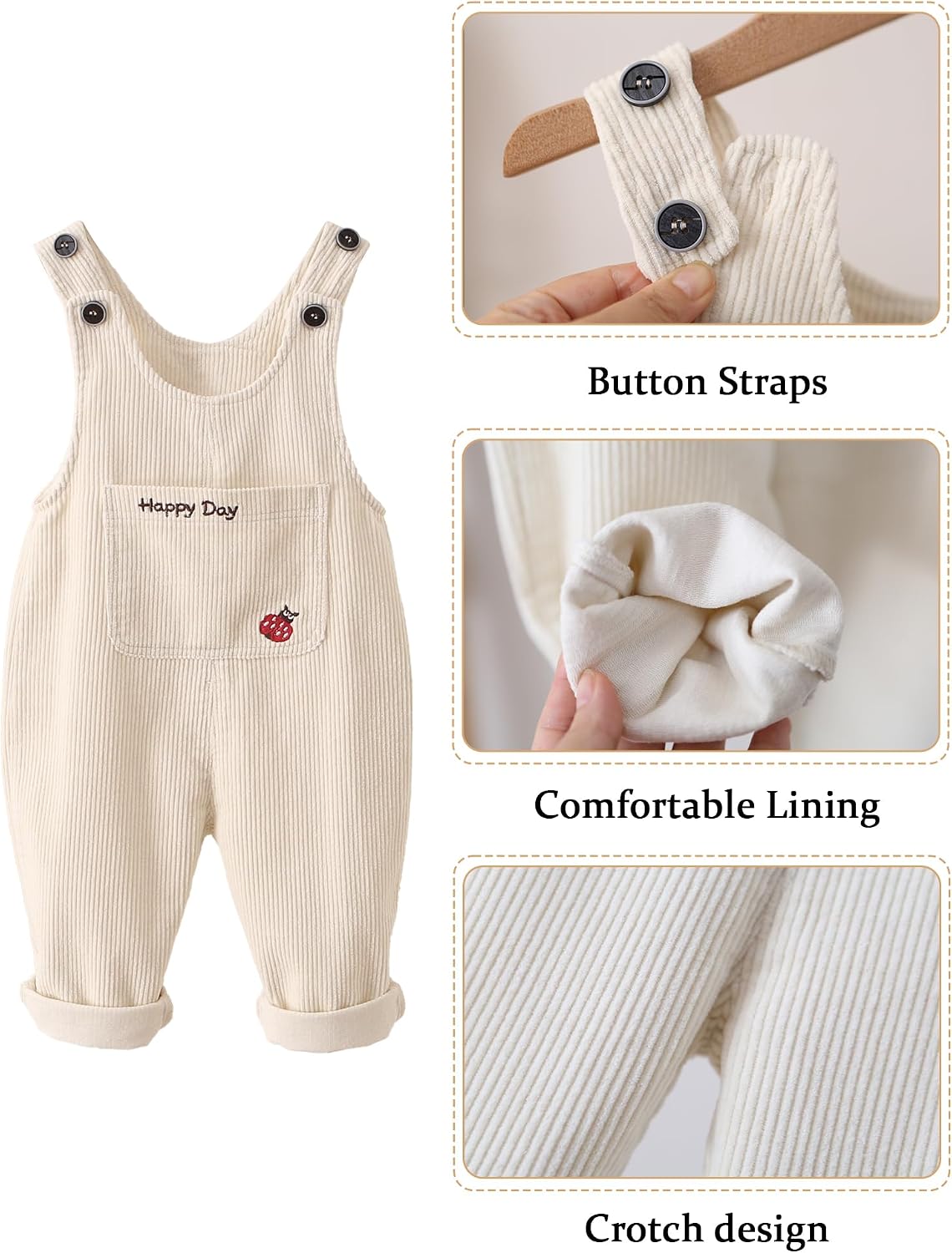 Baby Corduroy Overalls Jumpsuit with Adjustable Button Suspenders 12M-5T