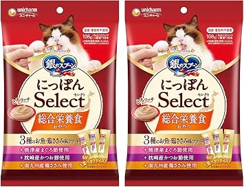 Silver Spoon, Cat Treats, Mitsuboshi Gourmet Treats, Nipon Select Mixed Nutritional Food and Fish Rich, Assorted 3.8 oz 108 g, 3.8 oz 108 g, 3.8 oz 108 g 2