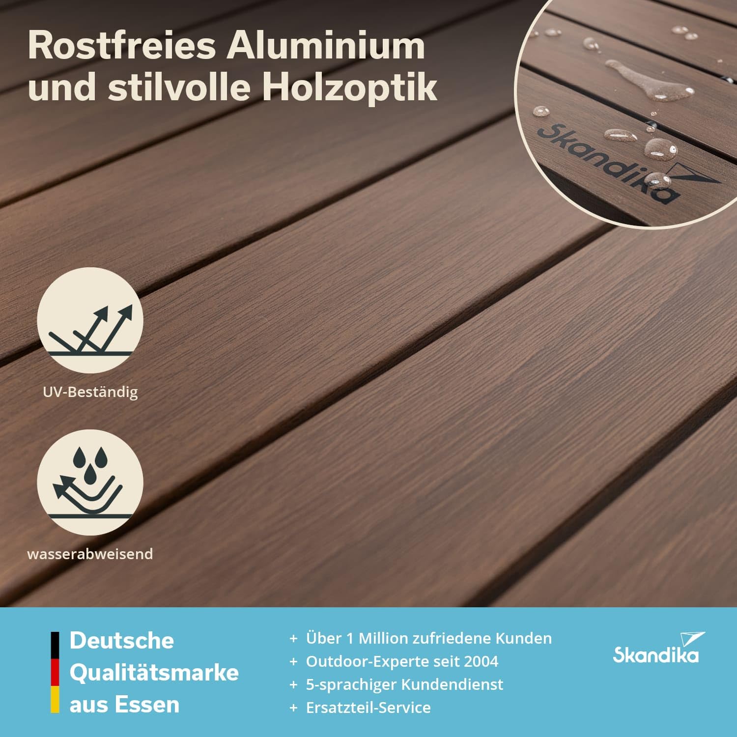 Skandika Table Pliante en Aluminium Maikku | Table de Camping pour 6 Personnes, Max 80 kg, 107 x 70 x 70 cm, légère, Plateau Enroulable | Table Pliable pour Jardin, pêche (140 x 70 x 70 | Marron)