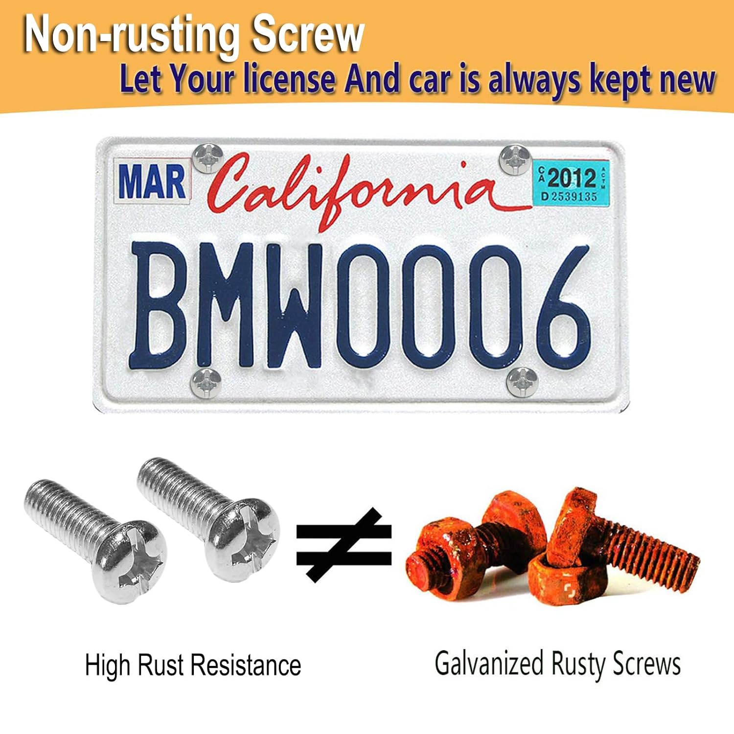 BGGTMO Black License Plate Screw Caps - Matte Black Screw Covers with M6X20mm Stainless Steel Mechanical Bolts, Rustproof Car Tag Hardware Fastener Kit