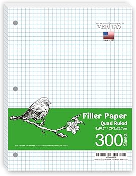 Norcom Quad Ruled Filler Paper - 4 Squares Per Inch Graph Paper, 80 Sheets