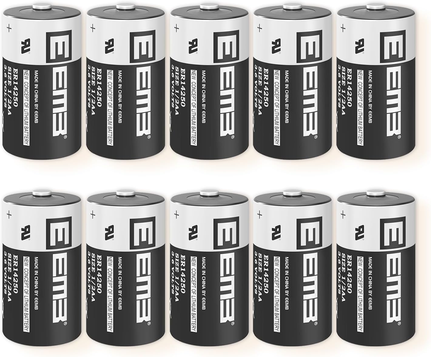 ER14250 10Pack 1/2 AA 3.6V Lithium Battery 1200mAh Li-SOCL₂ Non-Rechargeable Battery XL-050F SB-AA02 LS14250 TL-5902 TL-2150 Long-Life for Home Automation, Alarms, & More