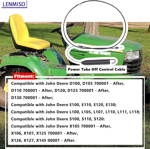 Miniatura 4 de LENMISO Cable de control de toma de fuerza compatible con John Deere 107S D100 D105 D110 D120 D125 D130 E100 E110 y más. Reemplazo GY22387