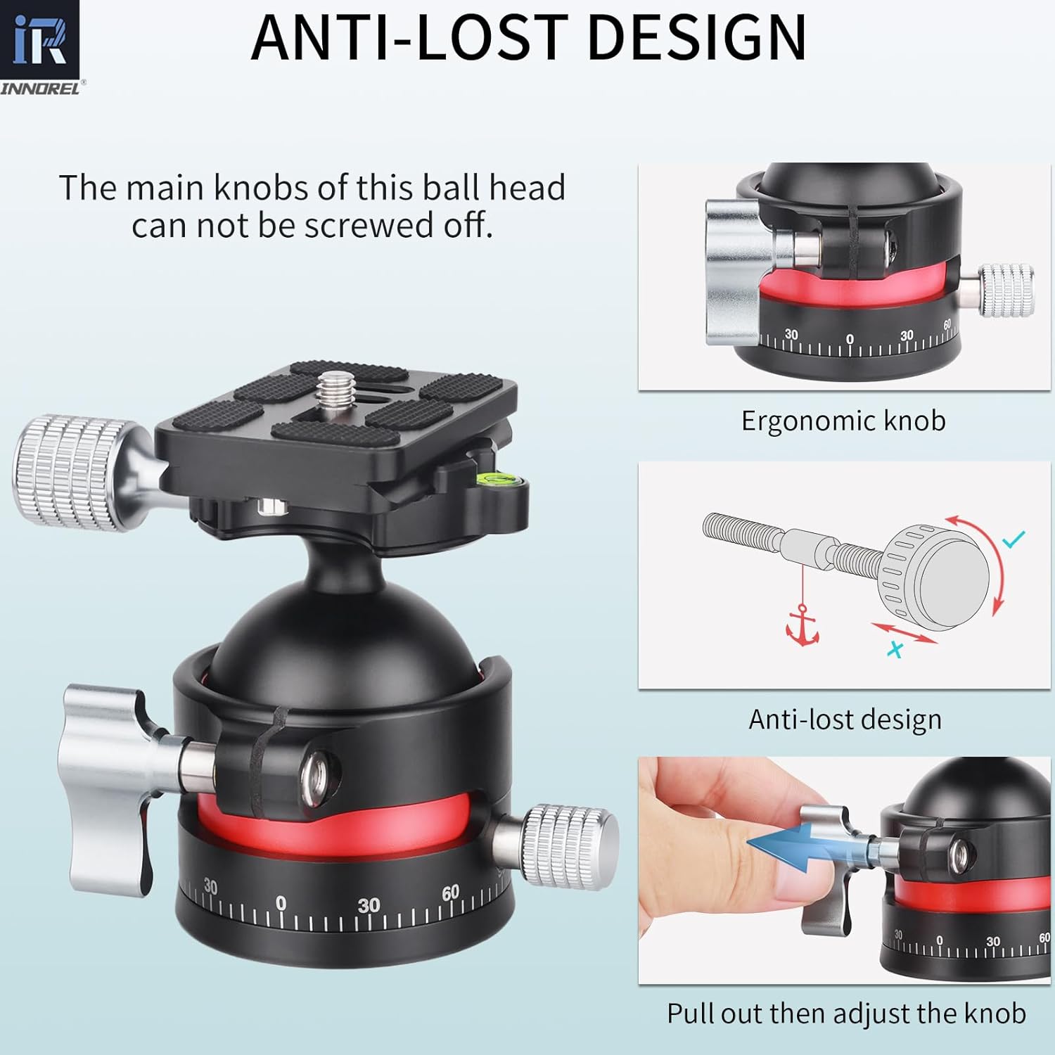INNOREL C45 Low Profile Tripod Ball Head Universal 360 Panoramic Metal BallHead for DSLR Camera Tripod Monopod Camcorder Slider with Arca Swiss Plate 45mm Ball with 1/4" to 3/8" Screw Load 55.1lb/25kg