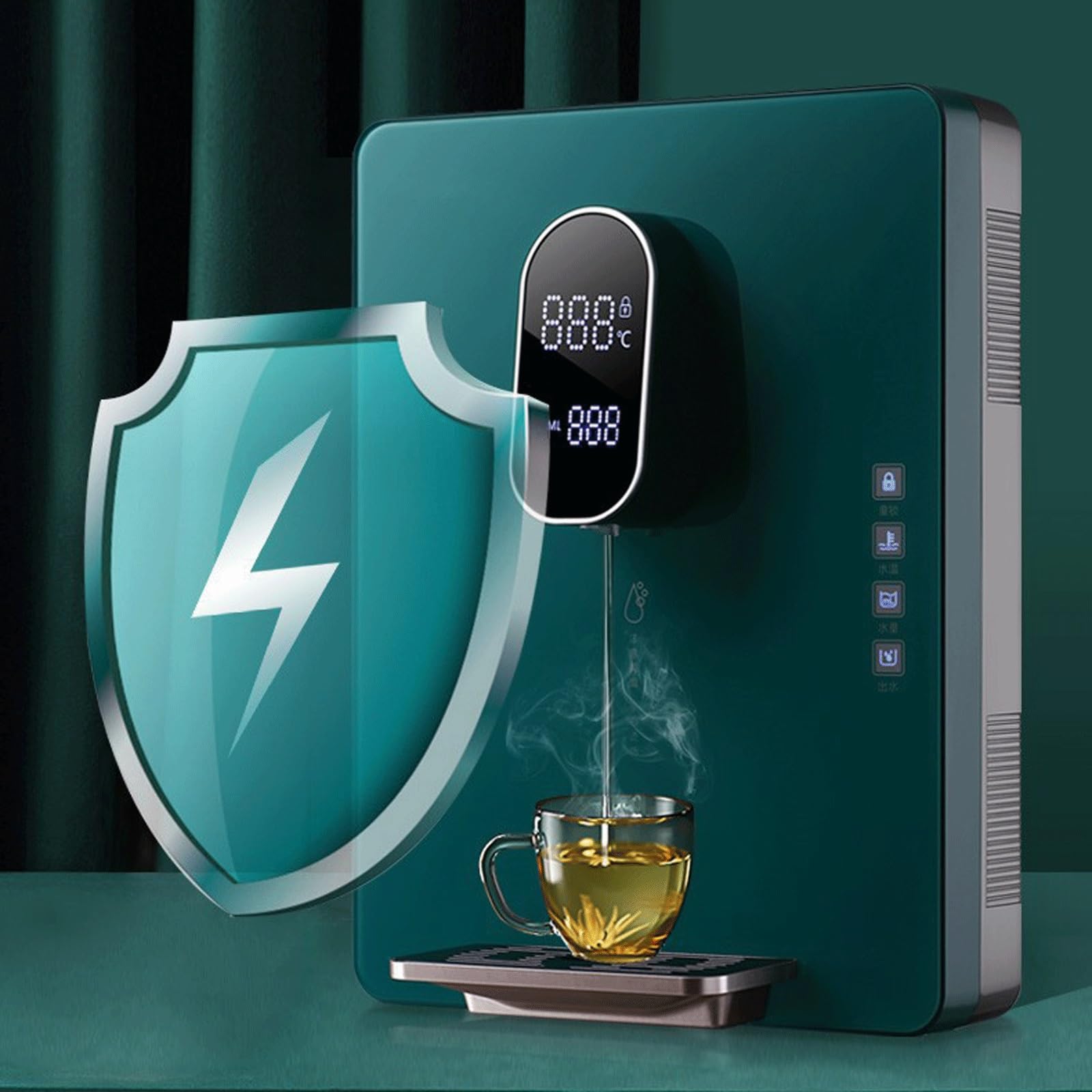 Ścienny Dystrybutor Wody Zasilany Z Sieci Z Elektroniczną Blokadą Dziecięcą, Inteligentny Dozownik Wody Ciepłej I Zimnej Z Regulacją Temperatury Do Użytku Domowego, Green