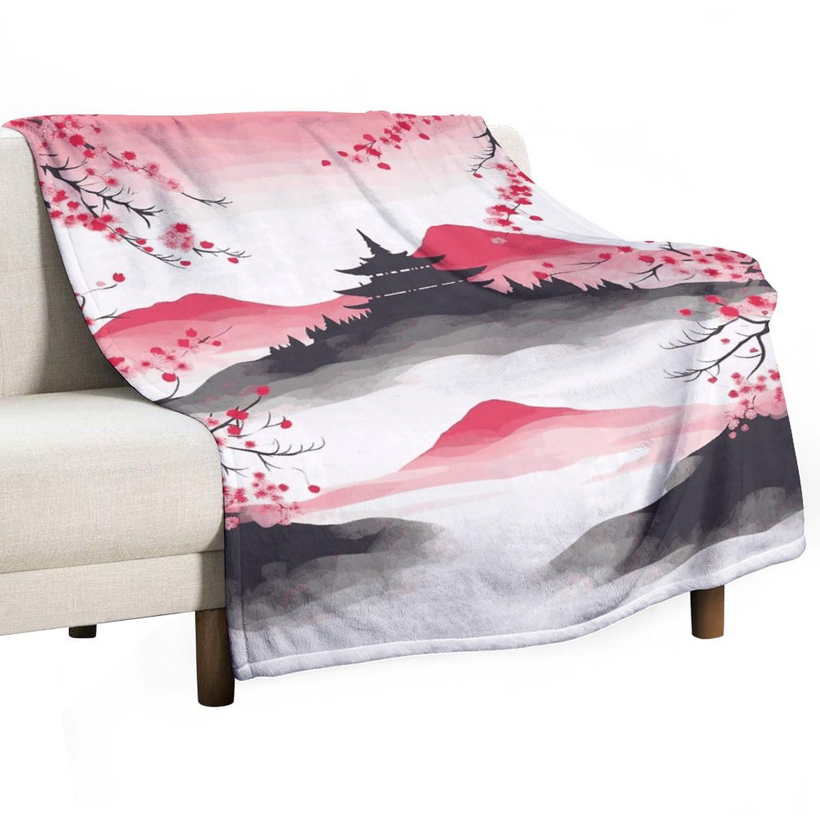 Couverture flanelle Mont Fuji 168x229 cm légère et douce pour lit