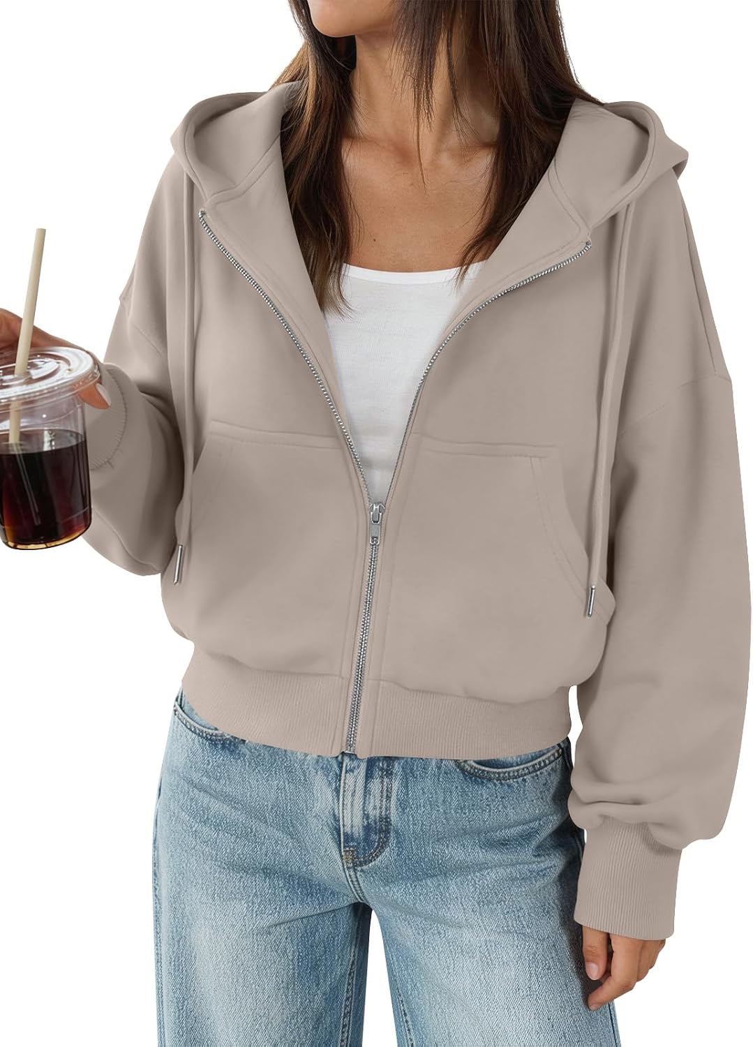 Trendy Queen Zip Up Hoodies For Women Cropped Sweatshirts Fall Fashion Outfits 2026 Y2k Fleece Teen Girls Clothes